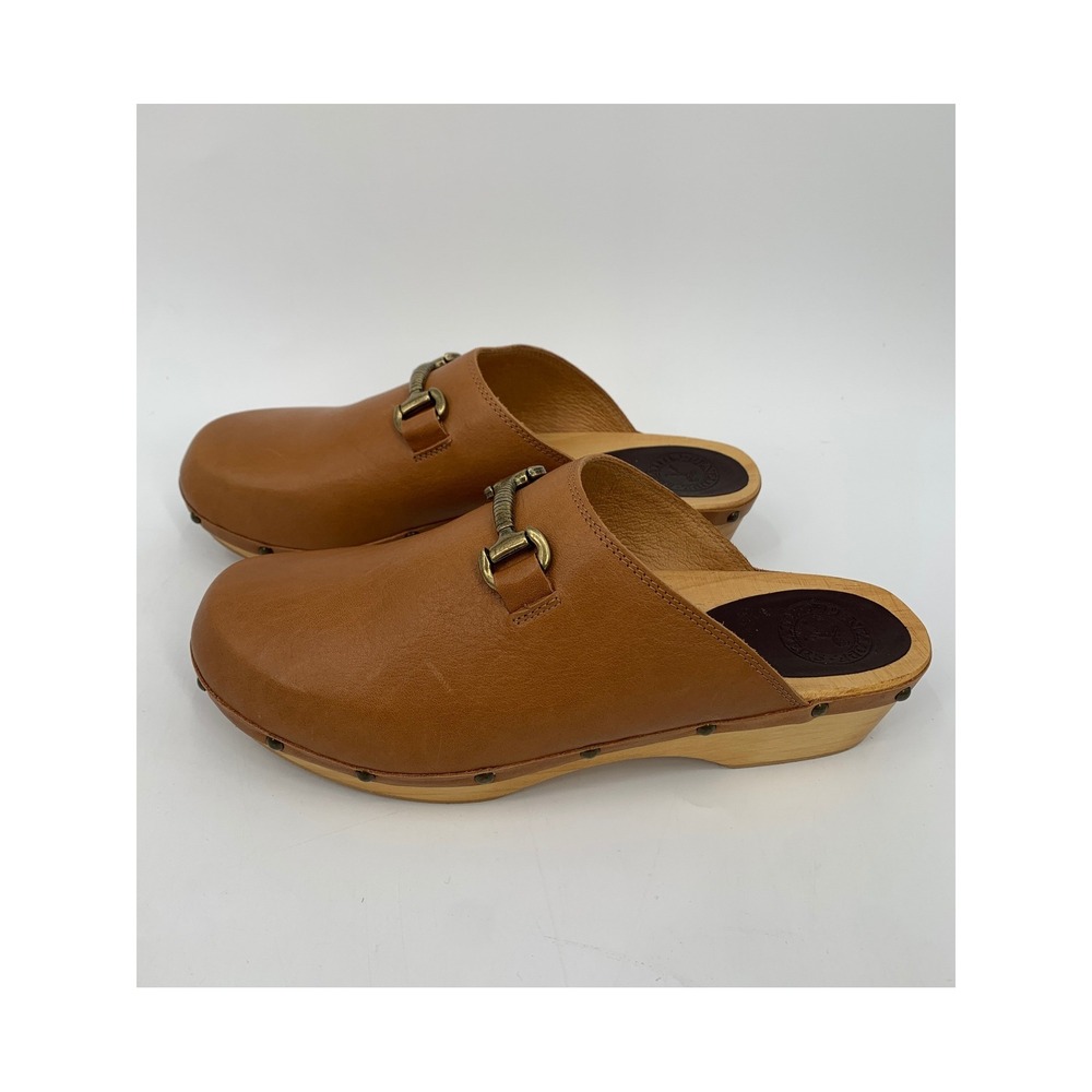 Penelope Chilvers Anthropologie Clogs Womens 11/42 Brown Leather Horse Bit Wood